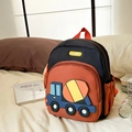 Black and orange kids backpack featuring a 3D blue cement mixer truck design - Black (Bag Only)