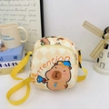 Lindo bolso bandolera redondo amarillo a cuadros con estampado de Capibara infantil - Amarillo