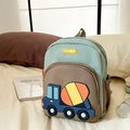 Kids backpack in mint green and brown featuring a 3D silicone cement mixer truck design - Green (No Pendant)