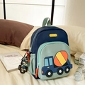 Kids navy and green backpack featuring 3D concrete mixer truck and cute puppy pendant - Dark Blue (No Pendant)