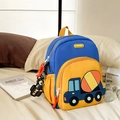 Blue and yellow children's backpack with 3D cartoon cement mixer truck and dog charm - Light Blue (No Pendant)
