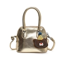 Mini gold faux leather girls handbag with cute brown plush bear charm and thin shoulder strap - Gold (With Pendant)