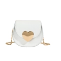Mini white lychee grain leather crossbody bag with gold heart buckle and chain strap - Off-white