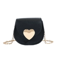 Mini black crossbody bag for kids with gold heart clasp and metal chain strap - Black