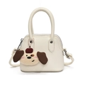Mini cream white girl handbag with plush puppy charm and detachable shoulder strap - White (With Charm)