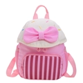 Pink and beige toddler backpack featuring a large sweet bow and striped front pocket - Pink