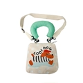 Süße beige Canvas Kindertasche mit orangefarbenem Hunde-Print und grünem Griff - Orangefarbener Hund