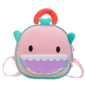 Pink cartoon shark backpack for kids featuring cute red handles and turquoise fins - Green