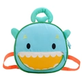 Blue shark cartoon kids backpack with yellow pocket and green trim for boys and girls - Blue
