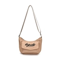 Beigefarbene Canvas-Umhängetasche für Kinder mit Halbmondform und Lovely-Schriftzug - Khaki
