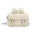Mini cream faux leather crossbody bag with bow decoration and silver chain strap - Large White
