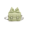 Mini green crossbody bag for girls with bow decoration and silver metal chain strap - Small Green