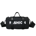 Sac cylindre noir pour enfants avec lettrage FASHION blanc et bandoulière nylon - Noir