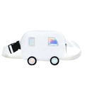 Witte schoudertas voor kinderen in autovorm met iriserende details van canvas - Off-wit