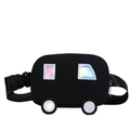 Zwarte canvas borsttas voor kinderen in de vorm van een auto met reflecterende ramen - Zwart