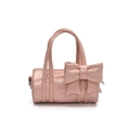 Sac à main cylindre rose en cuir verni pour filles avec un grand nœud décoratif - Rose
