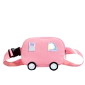 Cute pink canvas car-shaped chest bag for girls with holographic windows and adjustable strap - Pink