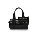 Sac cylindrique noir brillant pour filles avec grand nœud et texture en cuir - Noir