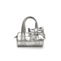 Mini sac cylindrique argenté pour filles avec finition métallisée et nœud décoratif doux - Argenté