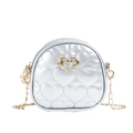 Mini silver heart quilted girls crossbody bag with gold chain and heart metal buckle - Silver