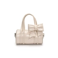 Sac à main cylindrique blanc crème pour filles orné d'un grand nœud décoratif doux - Blanc