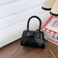 Mini black handbag for girls with a large bow, round handle and silver chain strap - Black