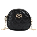 Mini black heart-shaped girls shoulder bag with quilted PU leather and gold chain - Black