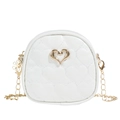White heart quilted mini crossbody bag for girls with gold chain and floral charm - Off-white