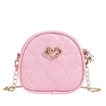 Mini sac bandoulière rose matelassé cœur pour filles avec chaîne dorée et boucle métal - Rose