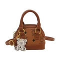 Mini brown cartoon bear crossbody bag for kids with adjustable strap and shell shape - Brown