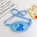 Cute light blue kids cartoon bear chest bag with adjustable strap and canvas texture - Blue