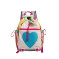 Colorful drawstring backpack with heart mesh pocket and contrast color panels for girls - Pink