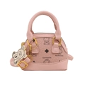 Pink shell handbag for kids featuring cute bear prints and a matching bear charm - Pink