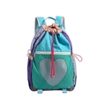 Multicolor patchwork drawstring backpack with heart-shaped mesh pocket and red rope detail - Green