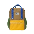 Sac à dos pour enfants de couleur kaki et bleu royal avec une poche avant jaune vif - Grand / Marron