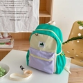 Kids fashion backpack in color-block green, beige and purple with adjustable straps - Large / Green + Purple