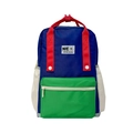 Sac à dos enfant bicolore bleu marine et vert avec poignées rouges et patch sourire - Grand / Bleu Marine