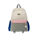 Kids color-block school backpack in beige and pink with blue charm and brand patch - Large / Beige