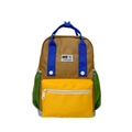 Sac à dos enfant bicolore marron, jaune et vert avec étiquette 'NIE' stylisée - Moyen / Marron