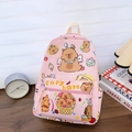 Roze geruite kinderrugzak voor school met schattige capybara prints en een grote capaciteit - Roze
