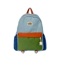 Kids large capacity backpack in light blue and orange color block design with charm - Large / Blue