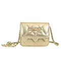 Gesteppte Mini-Umhängetasche für Mädchen in Gold-Metallic mit Schleife und Kette - Gold
