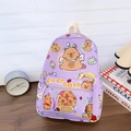 Paarse geruite kinderrugzak met schattige capibara-prints en een ruim voorvak - Paars