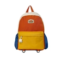 Kids color-block backpack in beige, orange and yellow with a cute medal charm - Large / Orange