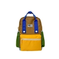 Sac à dos pour enfants en marron, jaune et bleu avec un design color-block et un écusson - Petit / Marron