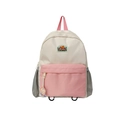 Kids school backpack in cream and pink color block design with embroidered patch - Medium / Beige