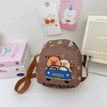 Cute brown Capybara print kids crossbody bag with adjustable shoulder strap for toddlers - Brown