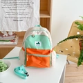 School backpack for kids in tri-color canvas featuring mint green, beige, and orange accents - Large / White + Orange