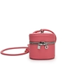 Mini rose pink bucket bag in lychee leather for kids with silver zipper detail - Deep Pink