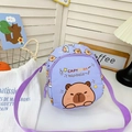 Purple Capybara cartoon crossbody bag with adjustable strap for kids outdoors - Purple